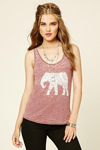 Forever21 Women's  Elephant Graphic Slub Knit Tank