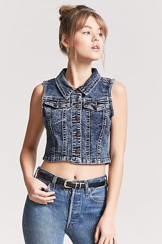 Forever21 Cropped Acid Wash Denim Vest