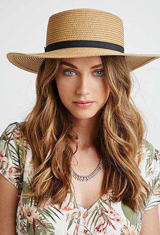 Forever 21 Straw Boater Hat Camel/black One Size