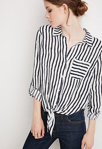 Love21 Tie-front Striped Shirt