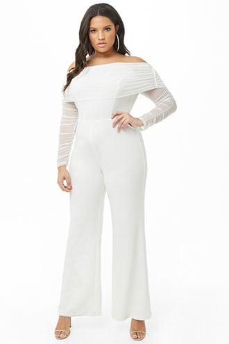 Forever21 Plus Size Ruched Off-the-shoulder Jumpsuit
