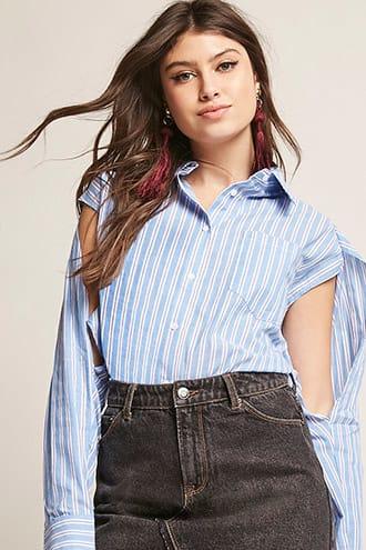 Forever21 Stripe Split-sleeve Shirt