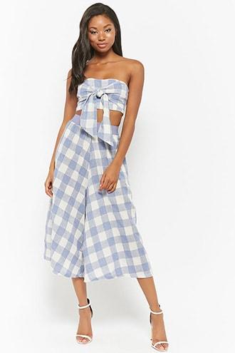 Forever21 Buffalo Plaid Tube Top & Culotte Set