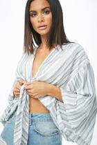 Forever21 Striped Gauze Tie-front Top