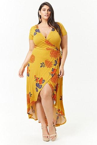 Forever21 Plus Size Floral Mock Wrap Maxi Dress