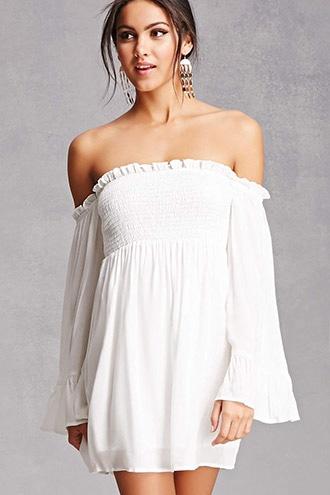 Forever21 Smocked Open-shoulder Dress