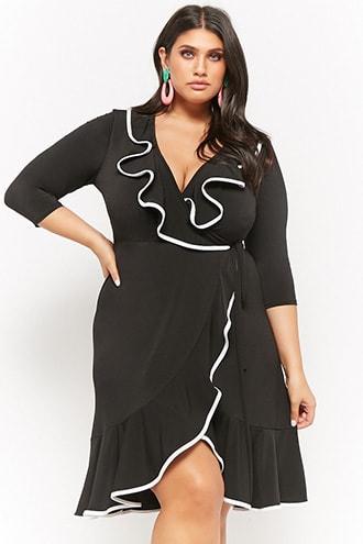 Forever21 Plus Size Surplice Contrast Ruffle-trim Wrap Dress