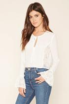 Forever21 Women's  Ivory Embroidered Sheer Top