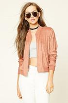 Forever21 Women's  Mauve Faux Suede Bomber Jacket