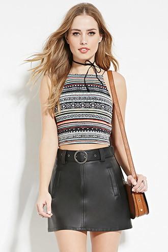 Forever21 Women's  Geo-stripe Crop Top