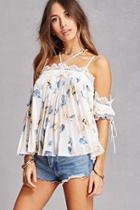 Forever21 Pleated Chiffon Open-shoulder Top