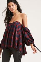 Forever21 Off-the-shoulder Plaid Top