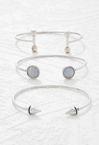 Forever21 Faux Stone Cuff Set (b.silver/grey)