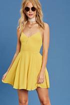Forever21 Women's  Mustard Lace-up Swing Dress