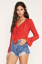 Forever21 Women's  Cayenne Ruffled Lace-up Top