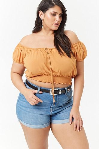 Forever21 Plus Size Smocked Off-the-shoulder Crop Top
