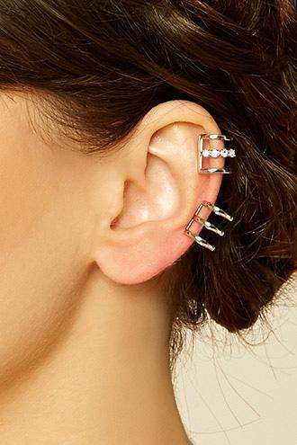 Forever21 Silver & Clear Rhinestone Cutout Ear Cuff Set