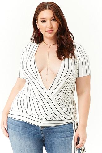 Forever21 Plus Size Striped Surplice Self-tie Top
