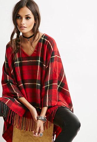 Forever21 Fringed Plaid Poncho