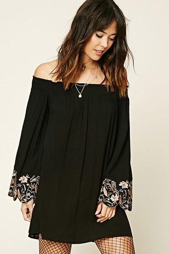 Love21 Women's  Black & Peach Contemporary Bell-sleeve Dress