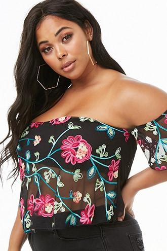 Forever21 Plus Size Embroidered Crop Top