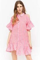 Forever21 Striped Button-front Open-shoulder Dress