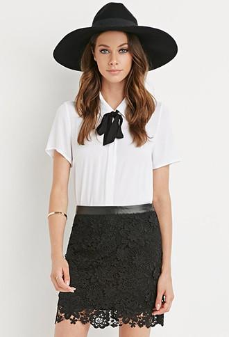 Forever21 Faux Leather-trimmed Crochet Skirt
