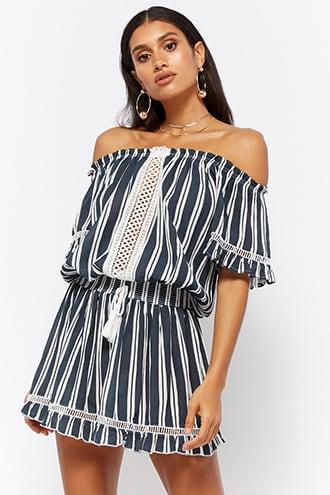 Forever21 Vintage Havana Striped Off-the-shoulder Mini Dress