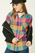 Forever21 Women's  Pink & Green Buffalo Plaid Flannel Shirt