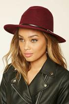 Forever21 Women's  Burgundy Faux Leather Band Fedora