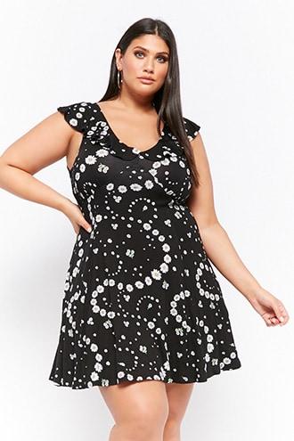 Forever21 Plus Size Daisy Print Fit & Flare Dress
