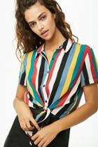 Forever21 Multi-striped Tie-front Shirt