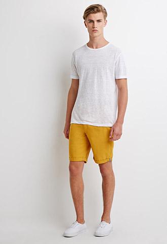 21 Men Cuffed Chino Shorts Mustard 36