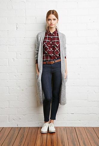 Forever21 Women's  Longline Pocket Cardigan (grey)