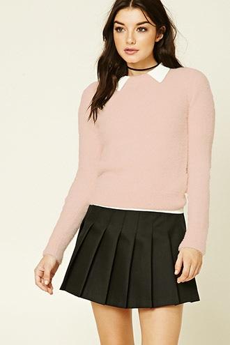 Love21 Women's  Peach Ribbed Fuzzy Knit Sweater