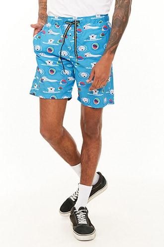 Forever21 Drill Clothing Polar Bear Graphic Swim Trunks