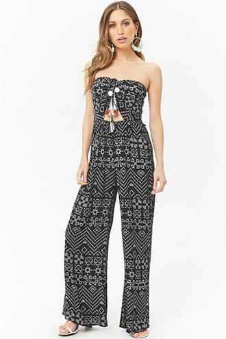 Forever21 Vintage Havana Crinkled Geo Print Cutout Jumpsuit