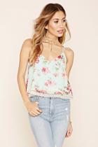 Forever21 Women's Mint & Pink Crochet-trim Floral Cami