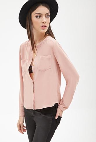 Forever21 Boxy Crew Neck Buttoned Top