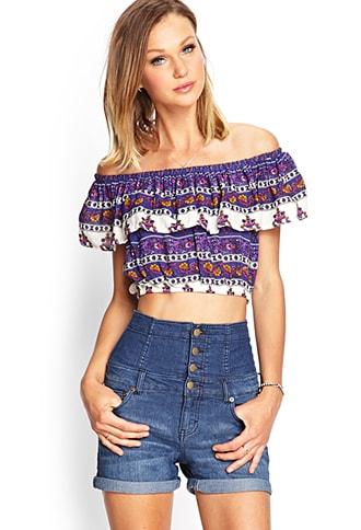 Forever21 Floral Folk Flounce Top