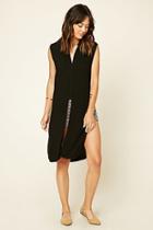 Forever21 Women's  Black Longline Button-front Top