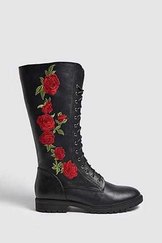 Forever21 Embroidered Faux Leather Boots