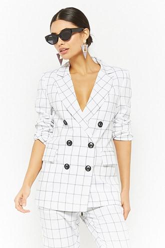 Forever21 Grid Print Double-breasted Blazer