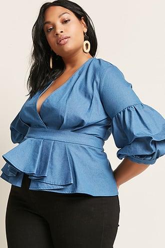 Forever21 Plus Size Eta Plunging Chambray Top