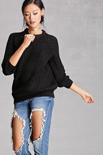 Forever21 Women's  Black Twelve Ribbed Knit Sweater