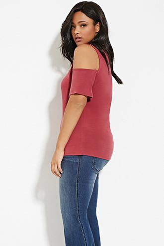 Forever21 Plus Women's  Wine Plus Size Open-shoulder Top