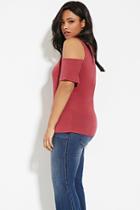 Forever21 Plus Women's  Wine Plus Size Open-shoulder Top