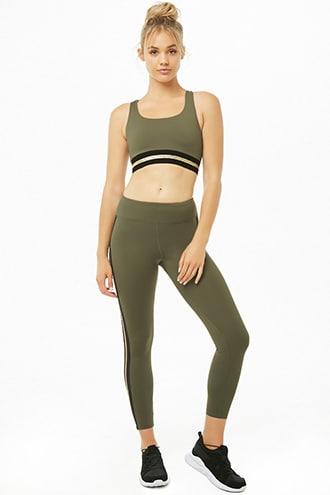 Forever21 Active Metallic Striped-trim Leggings