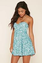 Forever21 Women's  Mint Strapless Floral Mini Dress