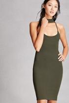 Forever21 Women's  Olive Mock Neck Strappy Bodycon Dress